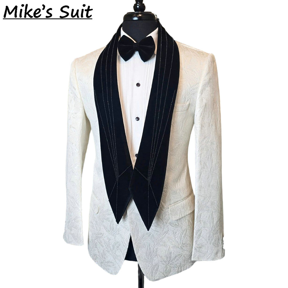 Men Formal Wear For Dinner - Floral Jacquard 2 Piece Men Suit