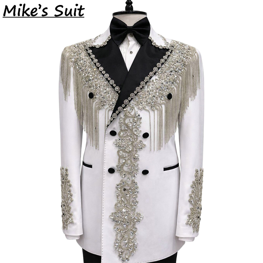 Men Formal Wear For Dinner - White Luxury Diamonds Beading Tassel 2