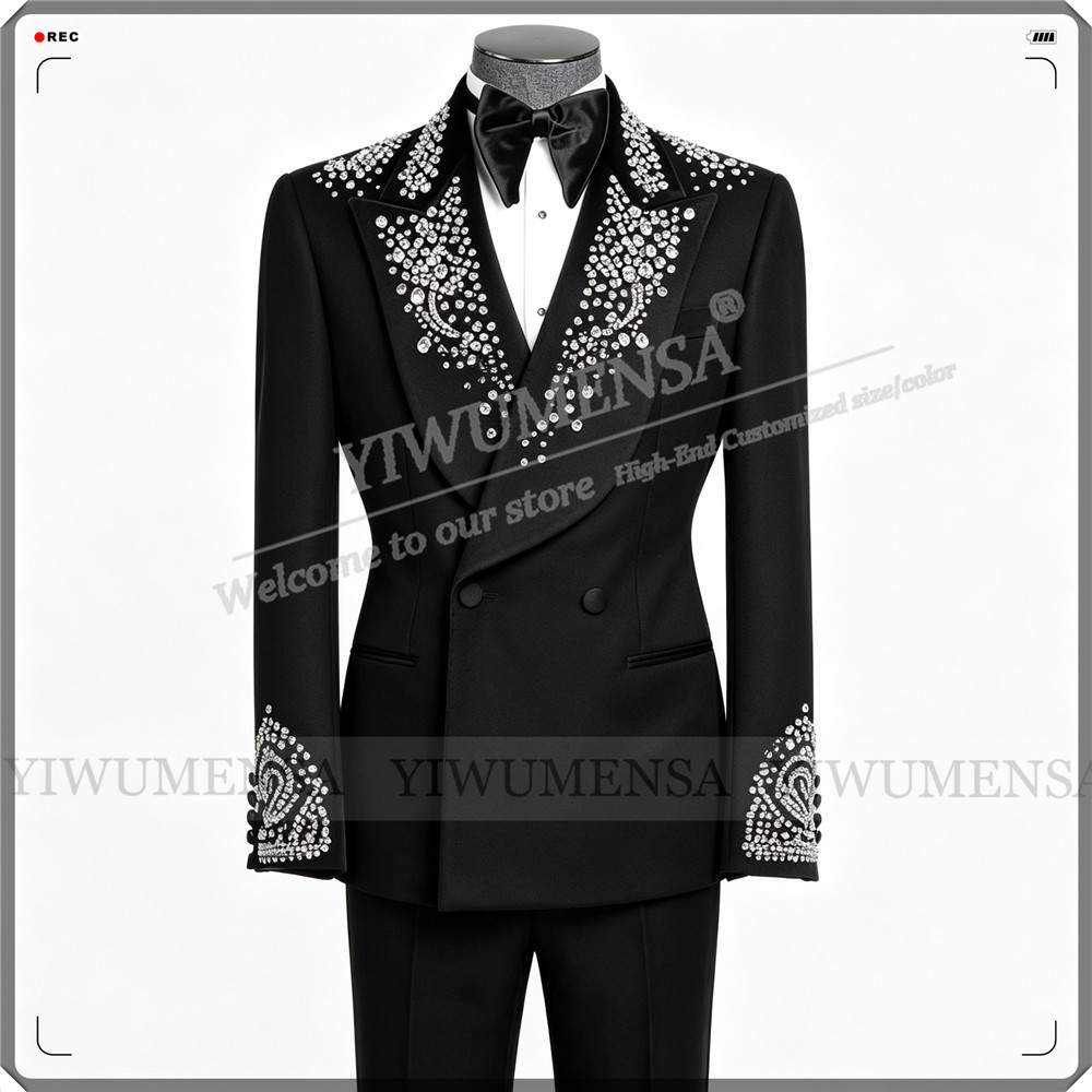 Formal Men Party Wear Jacket - Luxury Wedding Suit For Man Rhinestones
