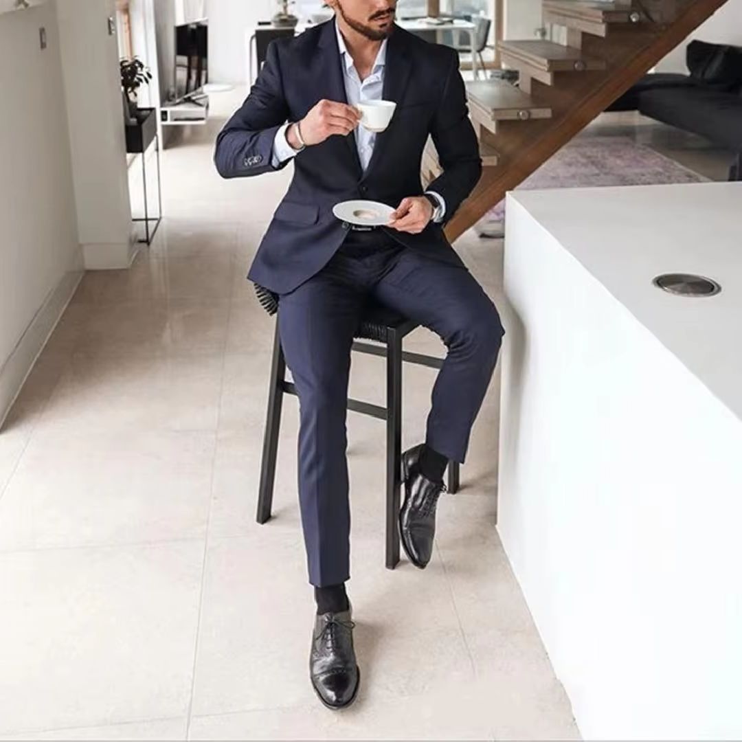 Men Formal Wear For Dinner - Navy Blue 2-Piece Men's Tuxedo Suits