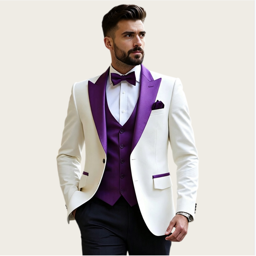 Formal Men Party Wear Jacket - White Men‘s Suits 3 Pieces Slim