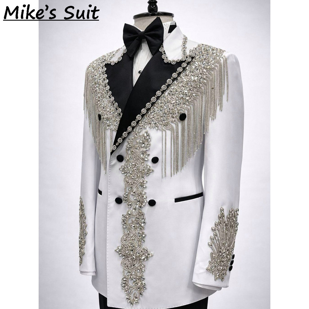 White Luxury Diamonds Beading  - Men Formal Wear For Dinner 评论和价格