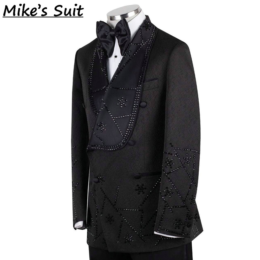 Black Jacquard Gems Beading 2  - Men Formal Wear For Dinner 评论和价格