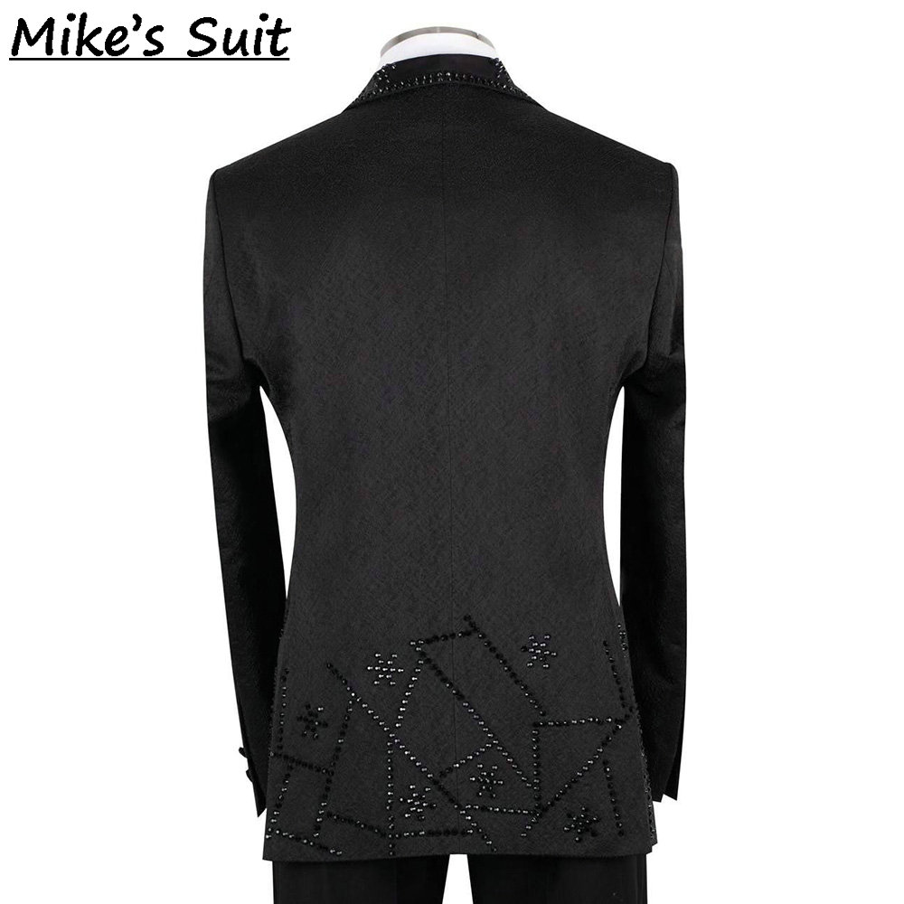 Black Jacquard Gems Beading 2  - Men Formal Wear For Dinner 评论和价格