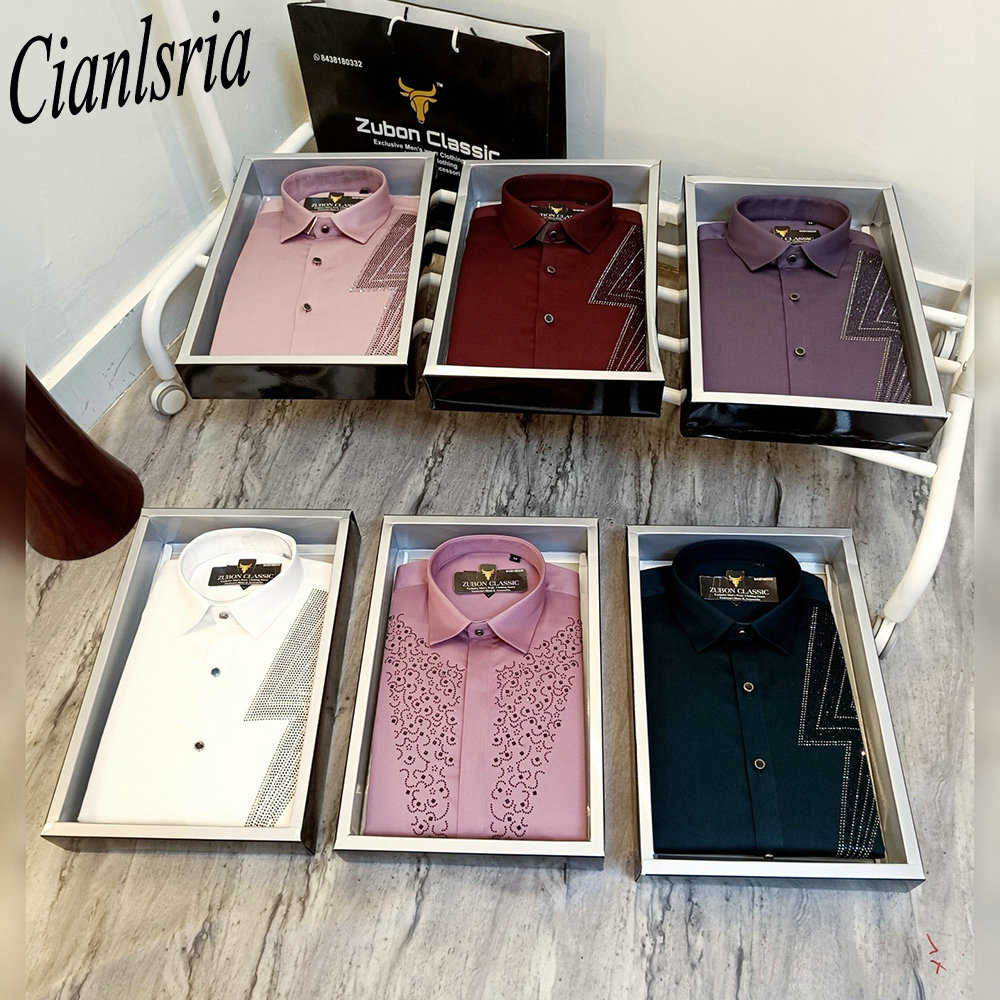 Men Luxury One‑Side Geometric  - Men Formal Party Wear Shirt 评论和价格