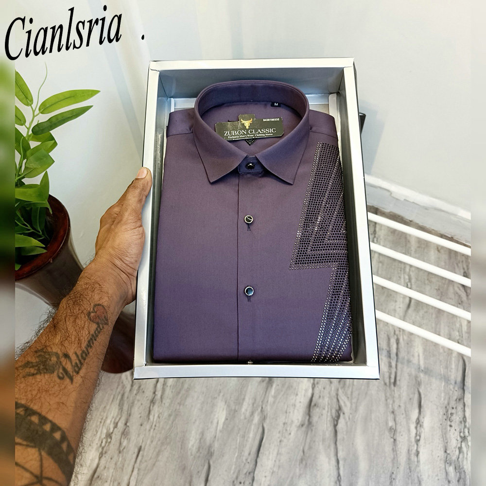 Men Luxury One‑Side Geometric  - Men Formal Party Wear Shirt 评论和价格