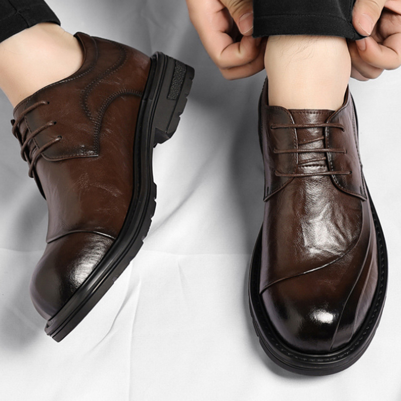 Brown Burnished Genuine Leathe - Formal Men Daily Wear Shoes 评论和价格