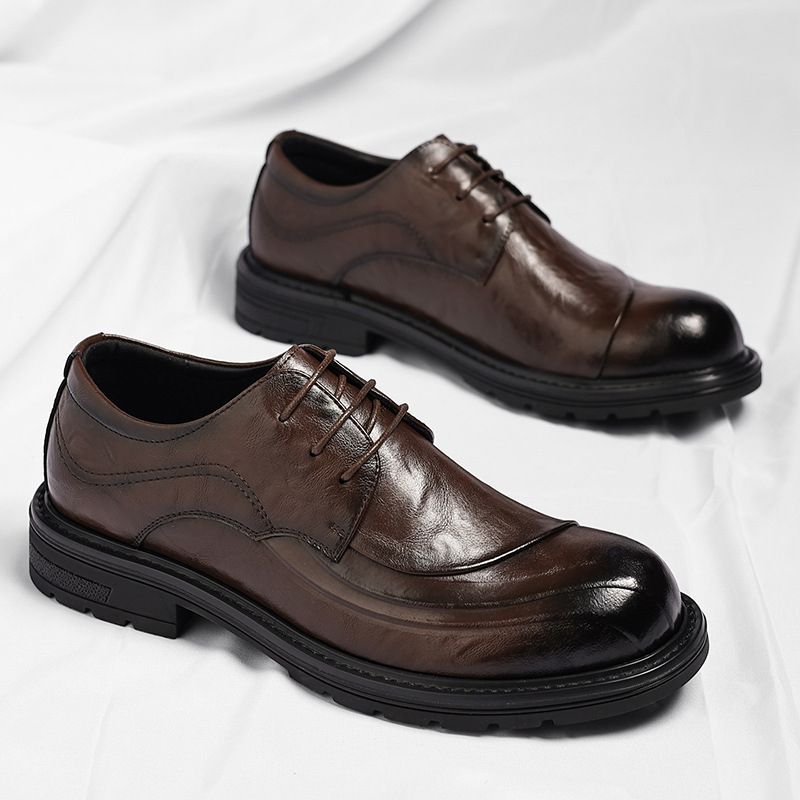 Brown Burnished Genuine Leathe - Formal Men Daily Wear Shoes 评论和价格