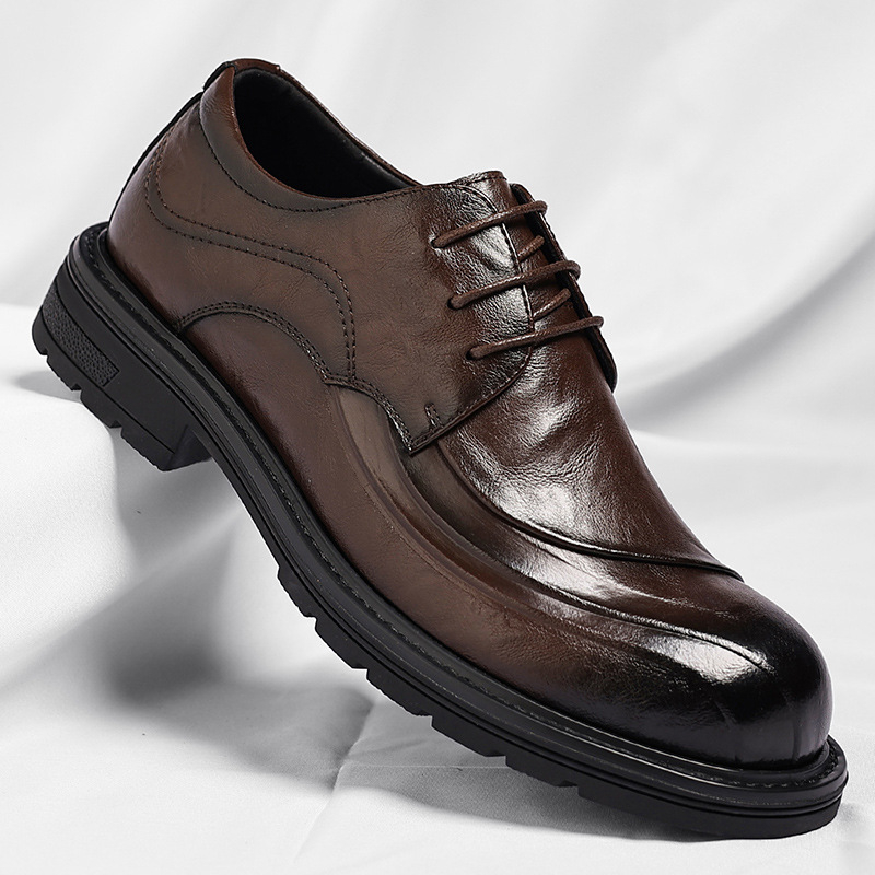 Brown Burnished Genuine Leathe - Formal Men Daily Wear Shoes 评论和价格