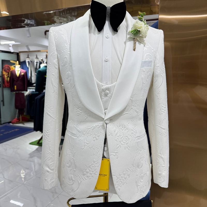 Men Wedding Suit White 3 Piece - Formal Men Party Wear Jacket 评论和价格
