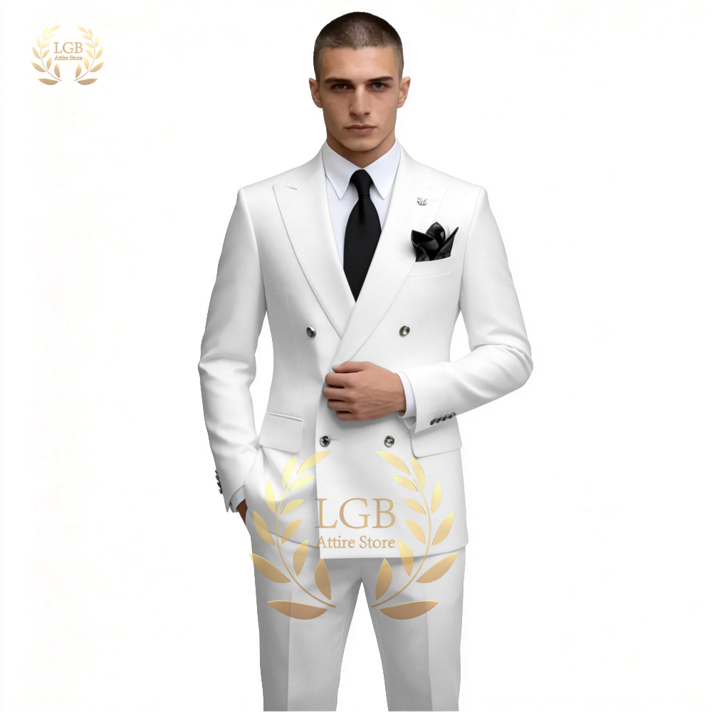 Men's White Double Breasted Su - Men Formal Wear For Dinner 评论和价格