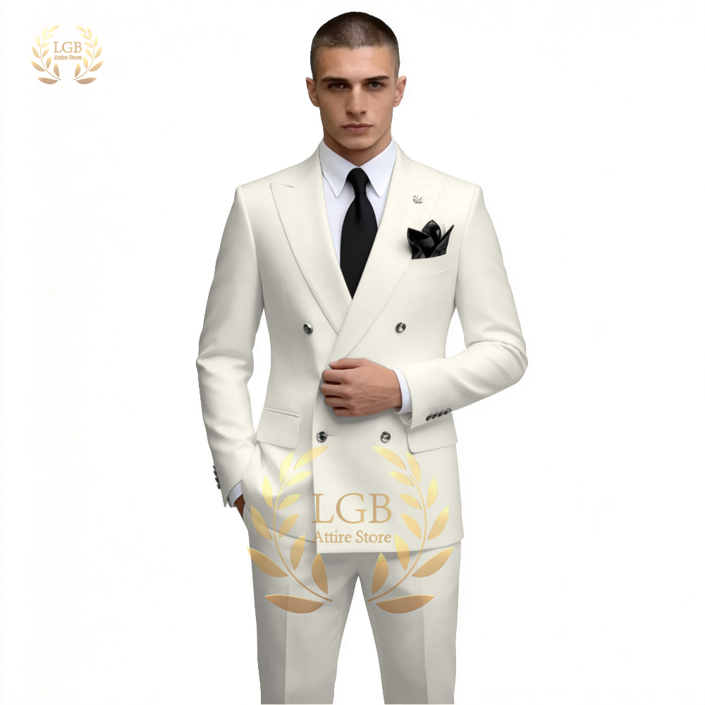 Men's White Double Breasted Su - Men Formal Wear For Dinner 评论和价格