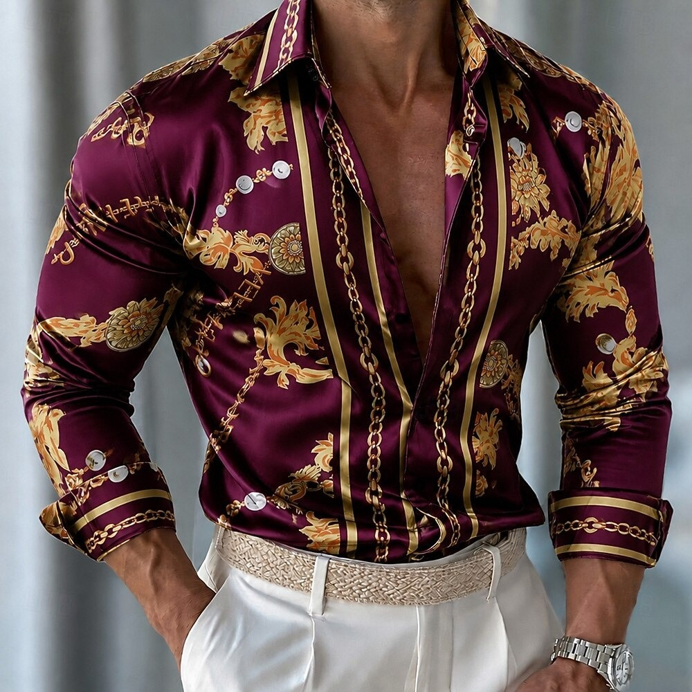 Men's Floral Satin Shirt Forma - Men Formal Party Wear Shirt 评论和价格