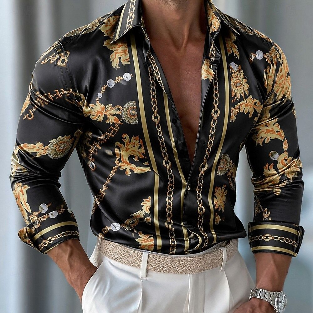 Men's Floral Satin Shirt Forma - Men Formal Party Wear Shirt 评论和价格