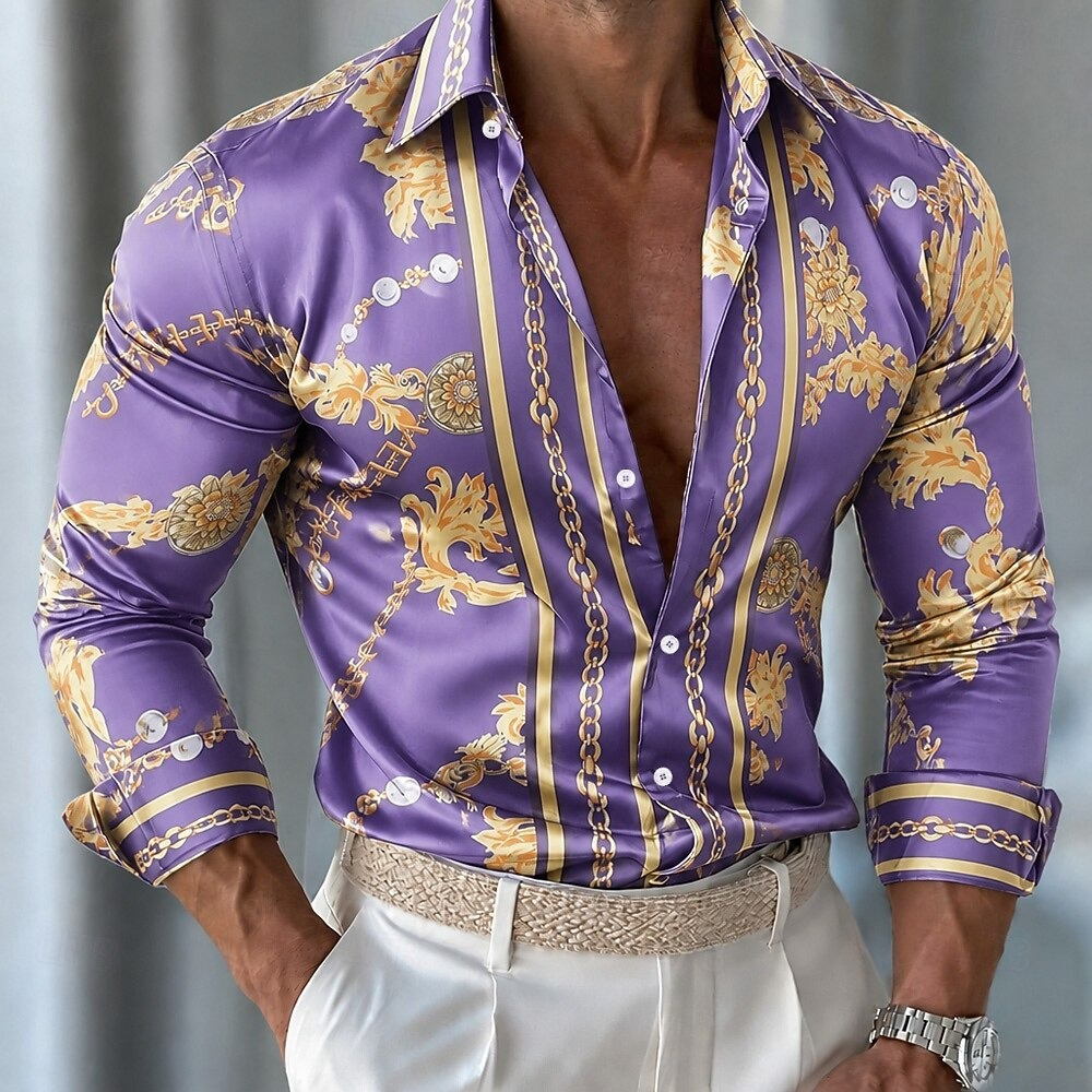 Men's Floral Satin Shirt Forma - Men Formal Party Wear Shirt 评论和价格