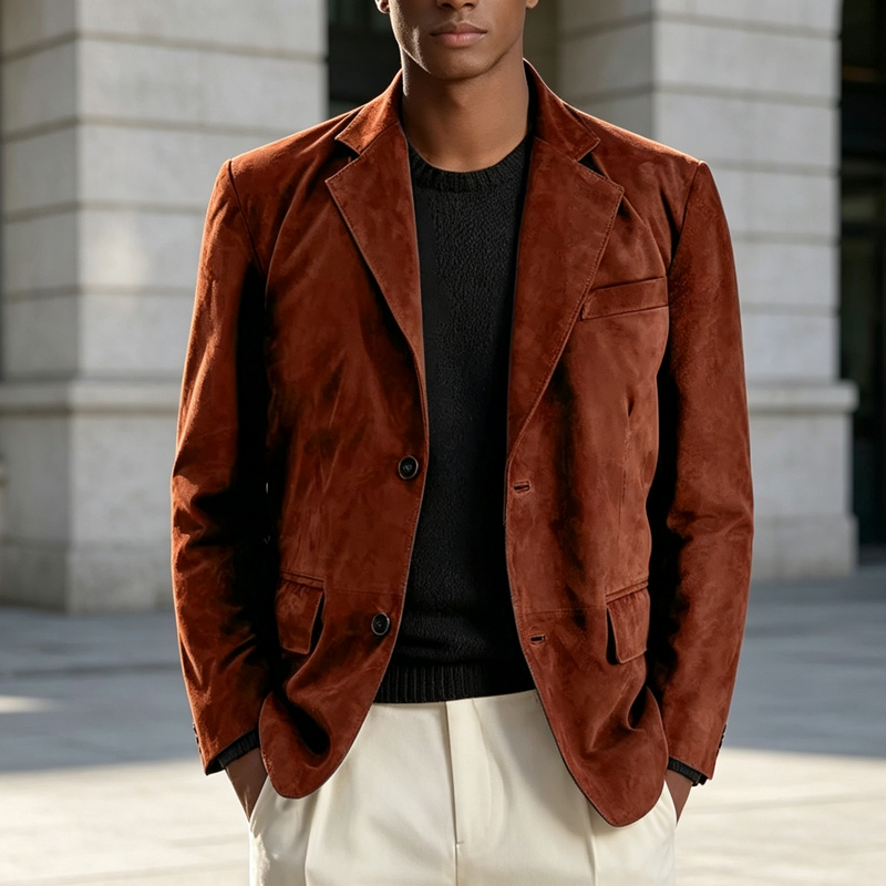 Retro Men Faux Suede Blazer No - Formal Men Party Wear Jacket 评论和价格