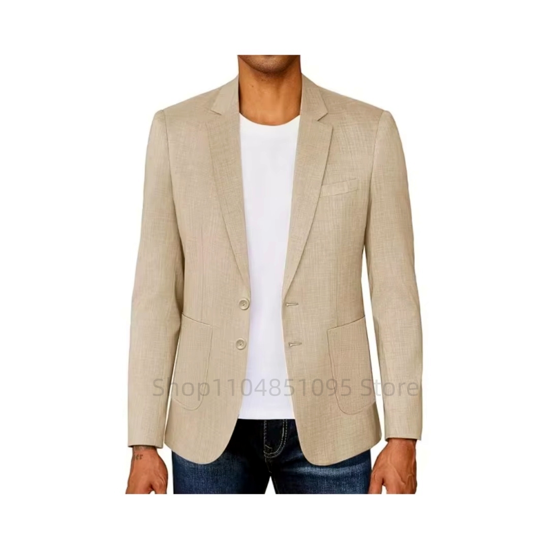 Slim Fit Men's Beige/Blue Line - Formal Men Party Wear Jacket 评论和价格
