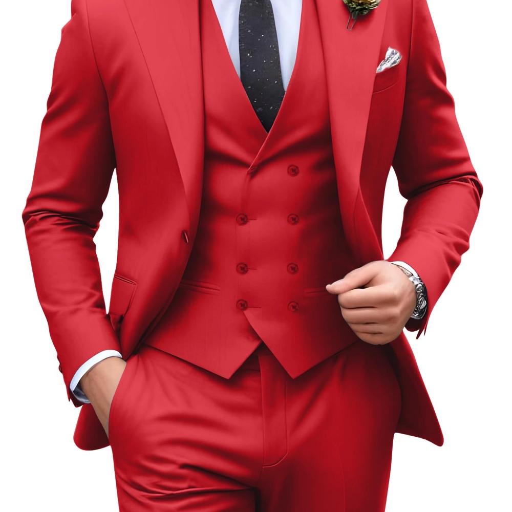 3 Pieces Solid Color Men Suits - Formal Men Party Wear Jacket 评论和价格