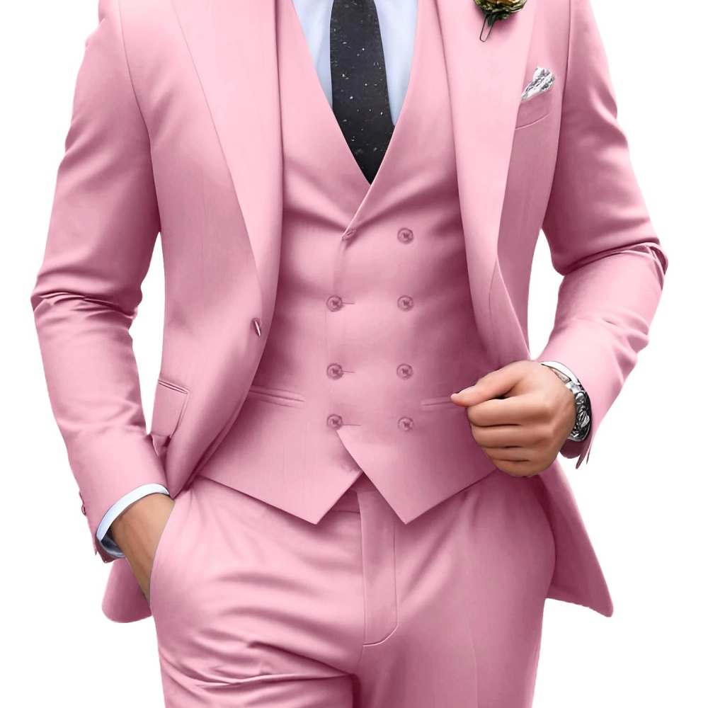3 Pieces Solid Color Men Suits - Formal Men Party Wear Jacket 评论和价格