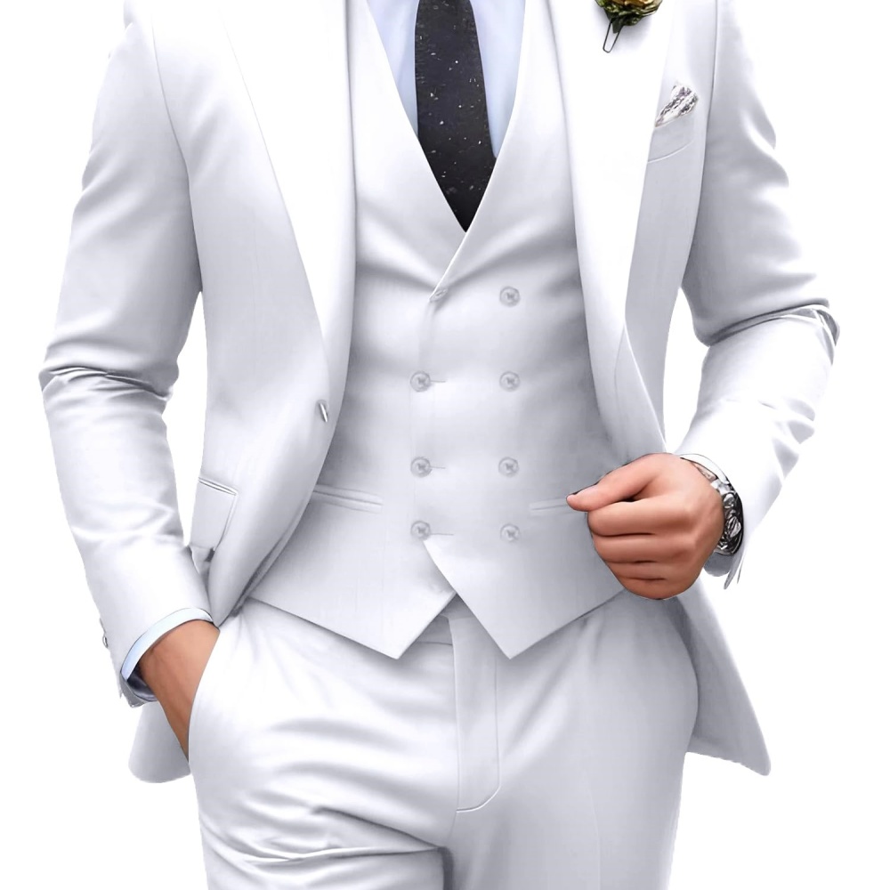 3 Pieces Solid Color Men Suits - Formal Men Party Wear Jacket 评论和价格