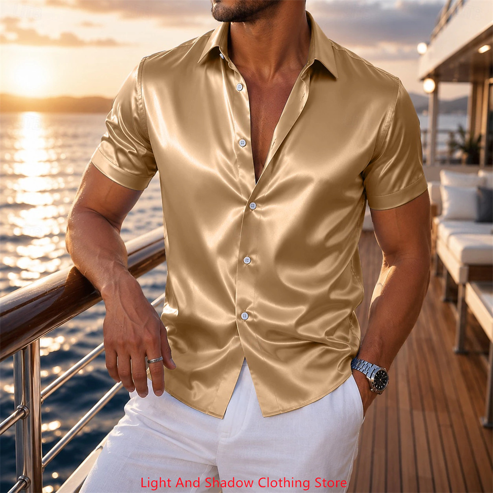 Men's Satin Short Sleeved Shir - Men Formal Party Wear Shirt 评论和价格