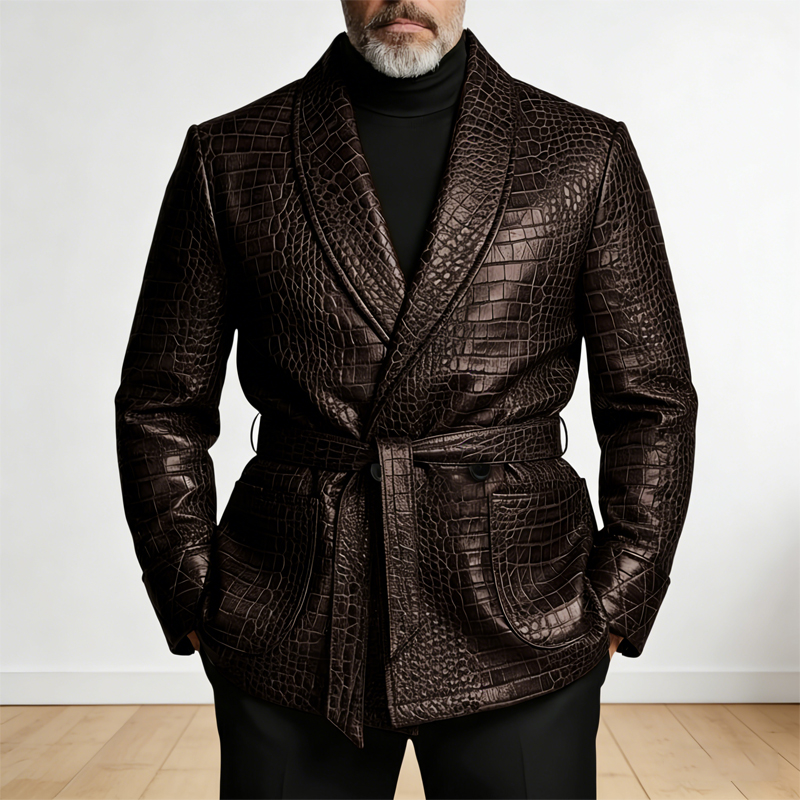  Men's Crocodile Pattern Leat - Formal Men Party Wear Jacket 评论和价格