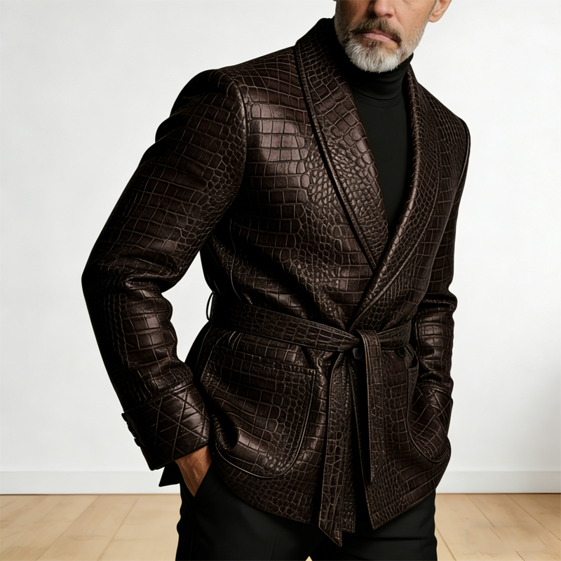  Men's Crocodile Pattern Leat - Formal Men Party Wear Jacket 评论和价格