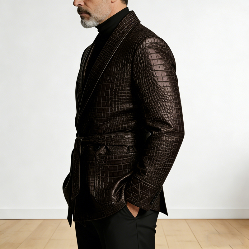  Men's Crocodile Pattern Leat - Formal Men Party Wear Jacket 评论和价格