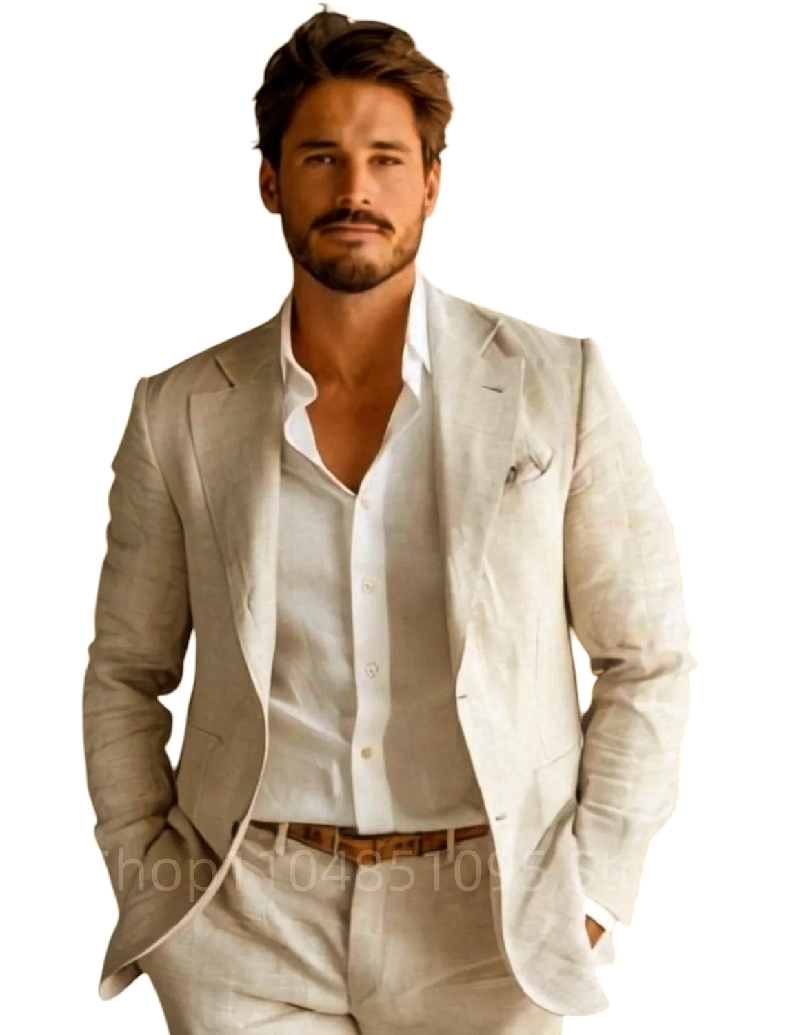Blue Slim Fit Men's Linen Blaz - Formal Men Party Wear Jacket 评论和价格