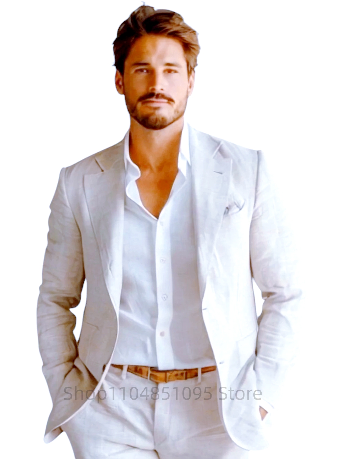 Blue Slim Fit Men's Linen Blaz - Formal Men Party Wear Jacket 评论和价格