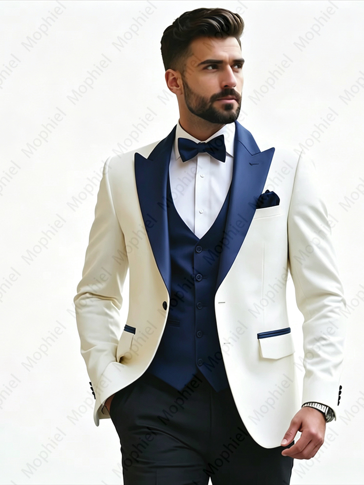 White Men‘s Suits 3 Pieces Sli - Formal Men Party Wear Jacket 评论和价格